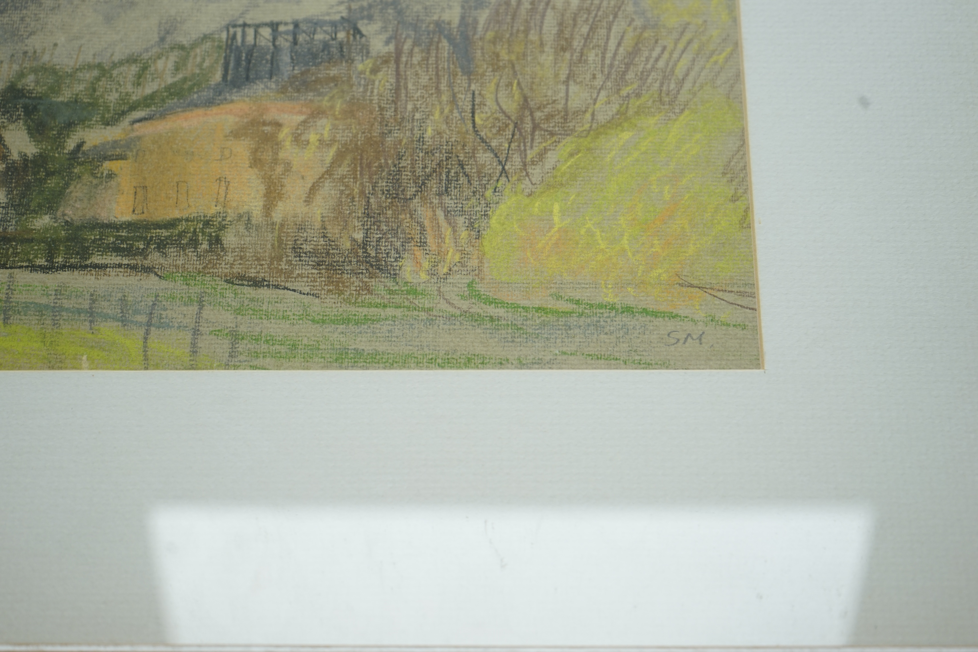 Sophie Mason, pastel, Glyndebourne, East Sussex, 1994, signed with initials, 18.5 x 39cm. Condition - fair
